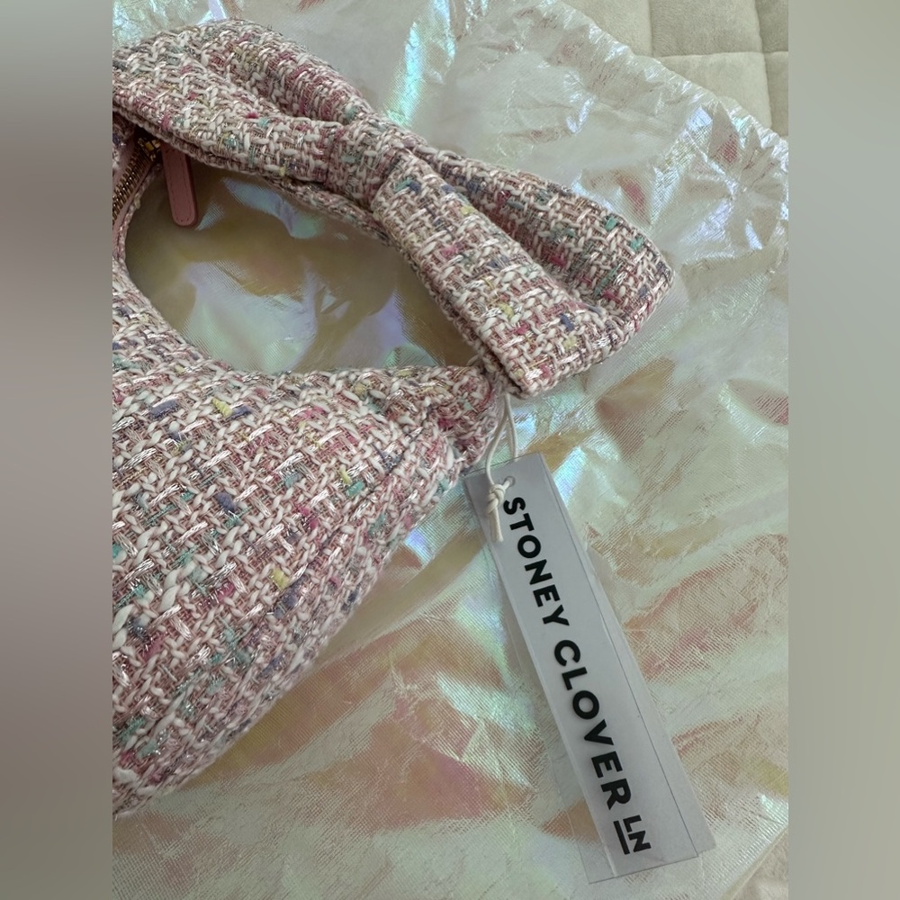 Brand new with tags limited edition tweed bow handle Stoney clover purse